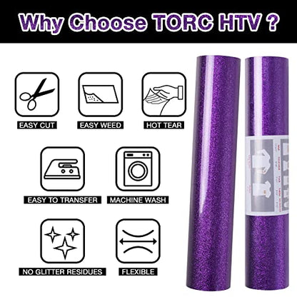 Purple Glitter HTV Heat Transfer Vinyl Roll 12 inch x 20 ft Sparkly Iron on Vinyl for T Shirts Crafts Bulk