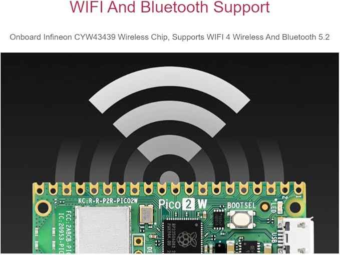 Raspbery Pi Pico 2 W Basic Kit, with Pico 2 W Microcontroller Board, Based on Official RP2350 Chip, Dual-core & Dual-Architecture Design, Supports WiFi and BLE