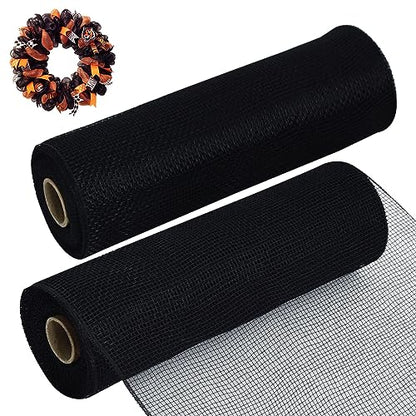 2 Rolls 10 Inch Black Decorative Mesh Ribbbon Rolls (60 Foot)