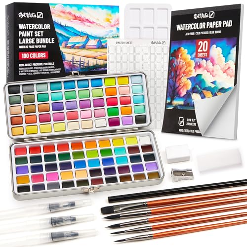 Premium Watercolor Paint Set Bundle with 100 Vibrant Colors for Adults