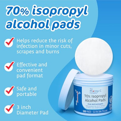 70% Isopropyl Alcohol Pads 100 ct Pads [12 jars] (1200 Count)
