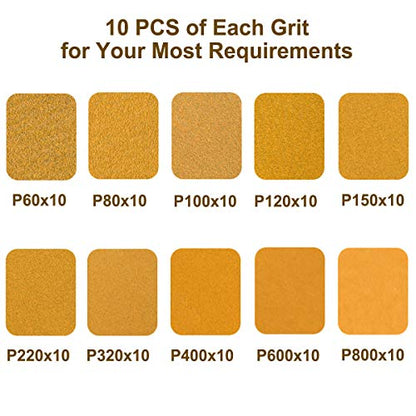 6-Inch No-Hole Hook & Loop Sanding Discs 60-800 Mixed Grit, 100-Pack (100 Count)