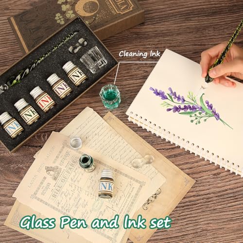 Glass Dipped Crystal Calligraphy Pen Set with 5 Colorful India Ink (6 Count)