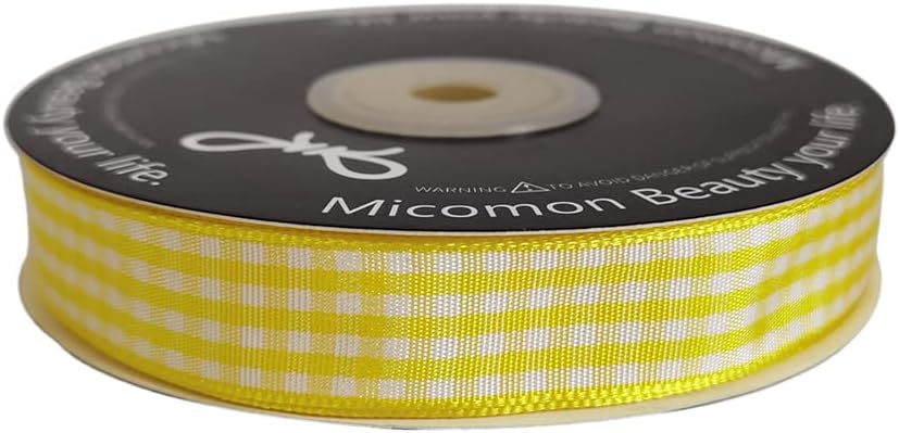 Yellow Gingham Plaid Checked Ribbon 25 Yards Each Roll 100% Polyester (5/8",Yellow) - Crafty Corner