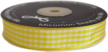 Yellow Gingham Plaid Checked Ribbon 25 Yards Each Roll 100% Polyester (5/8",Yellow) - Crafty Corner