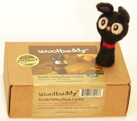 Woolbuddy Needle Felting Kit for Beginners & Adults – DIY Black Cat Animal Craft Kit – Complete Starter Kit with Wool, Needles & Step-by-Step Instructions
