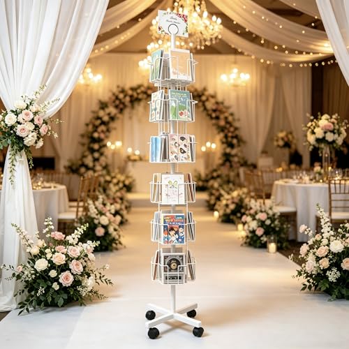 White Greeting Card Display Rack Rotating Flyer Stand 24 Pocket