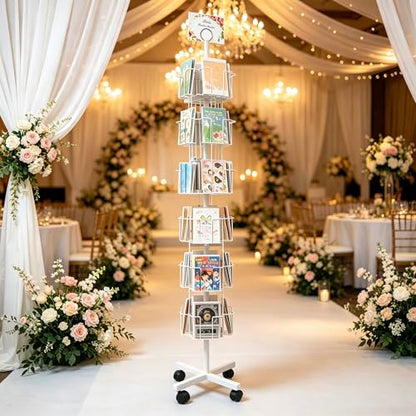White Greeting Card Display Rack Rotating Flyer Stand 24 Pocket