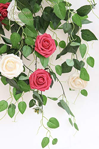 Artificial Flowers 25pcs Real Looking Fuchsia Foam Fake Roses with Stems for DIY Wedding Bouquets Bridal Shower Centerpieces Floral Arrangements Party Tables Home Decorations (25 Count)