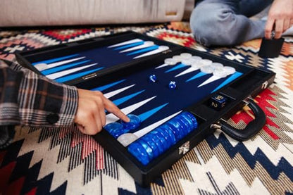 19 Inch Premium Backgammon Sets for Adults Leather Black