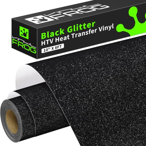 Black Glitter HTV Vinyl Roll 10'' x 8ft Black Glitter Iron on Vinyl for All Cutting Machine Sparkly Heat Transfer Vinyl for T