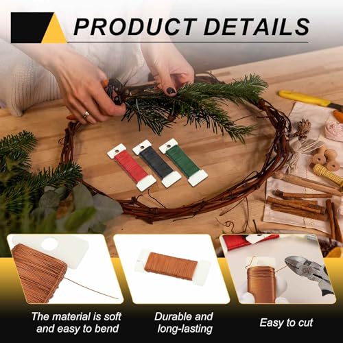 114 Yards 345 Feet 27 Gauge Metal Floral Wire Copper Flexible Paddle Thin Floral Wires for Craft (3 Count)