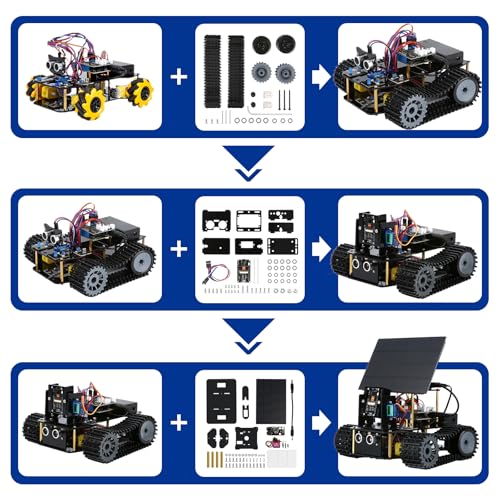 5-In-1 ESP32 Smart Camera Solar Robot Tank Car Kit, STEM Toy Robotics Kit for Kids Age 8-16 Boy, APP & Remote Control 4WD Car with 3MP Camera, Arduino Educational Science Coding Kit Gift for 12+ Teens