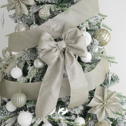 Champagne Square Mesh Wired Christmas Ribbon 4 inch x 10 Yards (30 Foot)