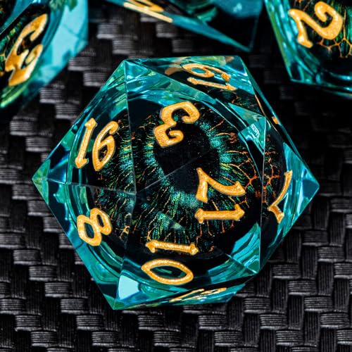 DND Resin Dice Dragon Eye Dice Liquid Core Red Sharp Edged Dice Set with Gift Box