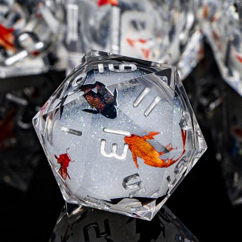 DND Dice Set Liquid Core Koi Fish Sharp Edged Dragons Dice Compatible with D&D Role Playing Game