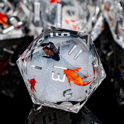 DND Dice Set Liquid Core Koi Fish Sharp Edged Dragons Dice Compatible with D&D Role Playing Game
