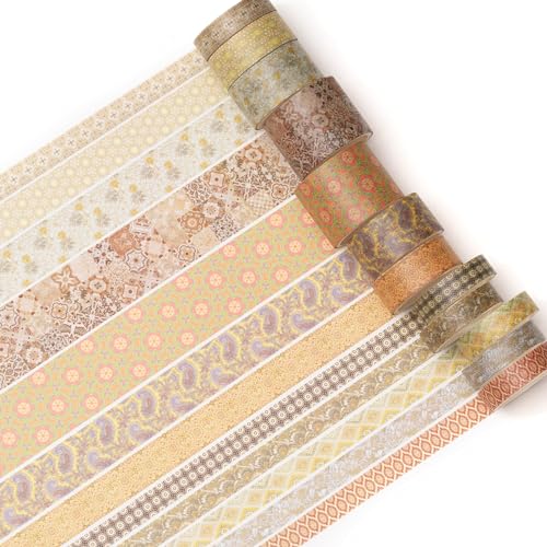 12 Rolls Exotic Charm Washi Tape Set Floral Arts Adhesive Tapes Geometric Garden Decorative Masking Tape Sets for Craft (12 Count)