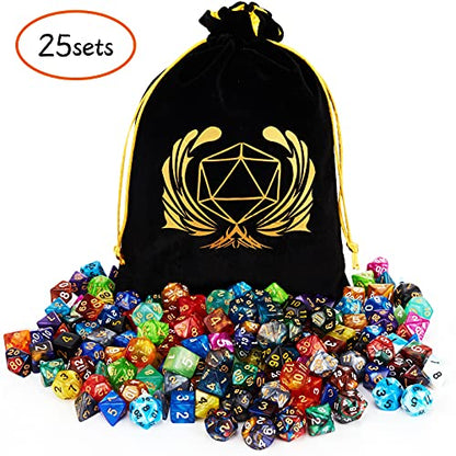 25 Set DND Polyhedral Dice with Storage Pouch