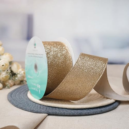 Glitter Wired Ribbon 2.5" x 20 Yards Gold (60 Foot)