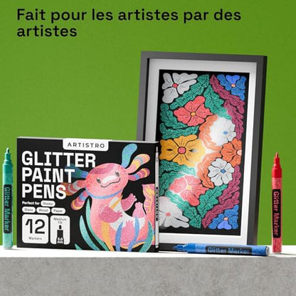 12 Glitter Paint Pens for Glass Marking (12 Count)