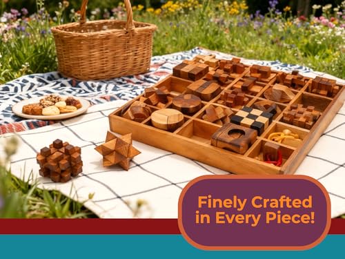 25 in 1 Wooden Brain Teaser Puzzles for Adults and Teens Interlocking 3D Mini Wood Mind Games Hand and Mind Puzzle Teasers Assembly & Disentanglement Set Toys Coffee Table Games Gift