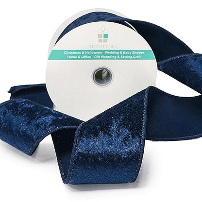 Navy Velvet Ribbon 2.5 Inch x 10 Yards for Christmas Tree Topper Home Decoration Wreath Gift Wrapping DIY Craft (30 Foot)
