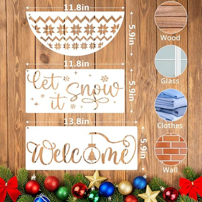 14Pcs Larger Christmas Stencils for Painting On Wood Reusable Xmas Stencils Set Holiday Templates for DIY Crafts Home Decor Art Projects (14 Count)