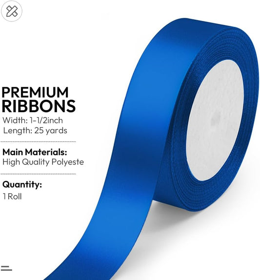 KMER LIFE Solid Color Royal Blue Satin Ribbon 1 Inches x 25 Yards, Ribbons Perfect for Crafts, Wedding Decor, Bow Making, Sewing, Gift Package Wrapping and More - Crafty Corner