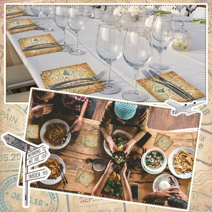 60 Pcs World Travel Cocktail Paper Napkins 6.5 x 6.5 Inches (60 Count)