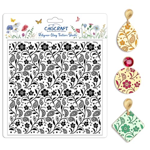 Paisley Pattern Polymer Clay Texture Sheet Vines Vintage Flowers Silicone Texture Mat for Polymer Clay Making Earrings Jewelry DIY Crafts 5.5 × 5.5 Inch
