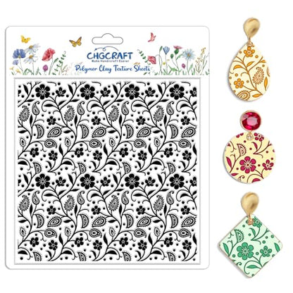 Paisley Pattern Polymer Clay Texture Sheet Vines Vintage Flowers Silicone Texture Mat for Polymer Clay Making Earrings Jewelry DIY Crafts 5.5 × 5.5 Inch