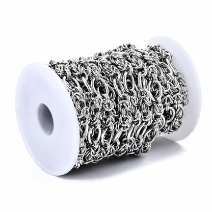 16.4 Feet(5m) 304 Stainless Steel Byzantine Chains Roll Knotted Jewelry Chain Bulk for Necklace Jewelry Making - 13.5x10mm