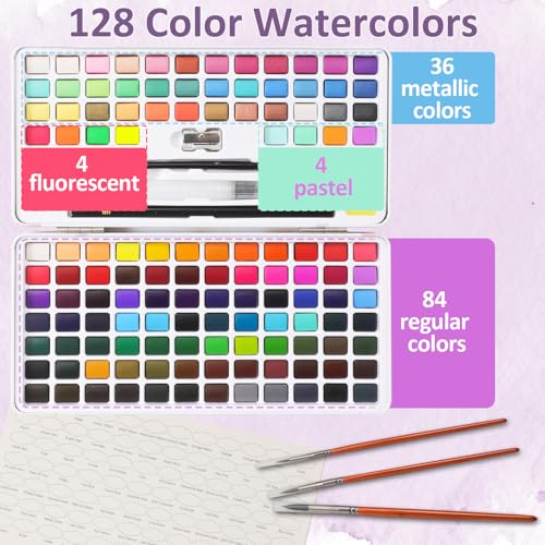 128 Colors Watercolor Paint Set (128 Count)