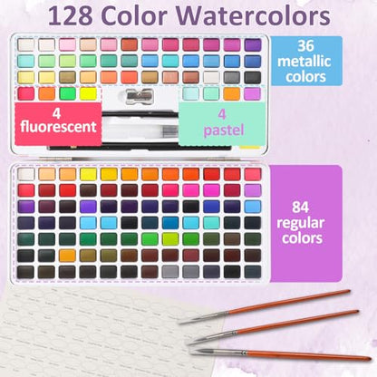128 Colors Watercolor Paint Set (128 Count)