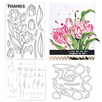 Realistic Tulips Stamps and Dies and Layering Coloring Stencil Set