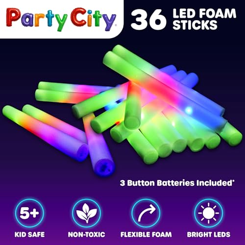 36pk LED Foam Glow Sticks 14”