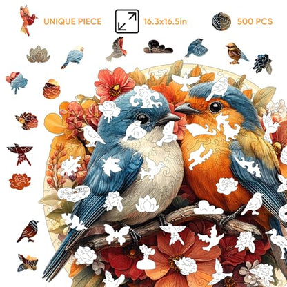 Wooden Puzzles for Adults Two Cute Birds Jigsaw Puzzle 500 Pieces (500 Count)