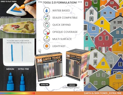36 Acrylic Paint Pens Skin and Natural Earth Tone Marker Set For Rock Painting (36 Count)