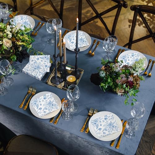48 Pieces Floral Paper Napkins Disposable Blue Floral Napkins Blue and White Cocktail Dinner Napkin Set 13" x 13" Unfolded Decoupage Tableware Napkins for Garden Party Supplies (48 Count)