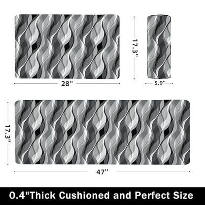 Kitchen Mats for Floor Modern Abstract Kitchen Rugs Grey Stripe Anti Fatigue Kitchen Mats Waterproof Floor Mats Cushioned Non