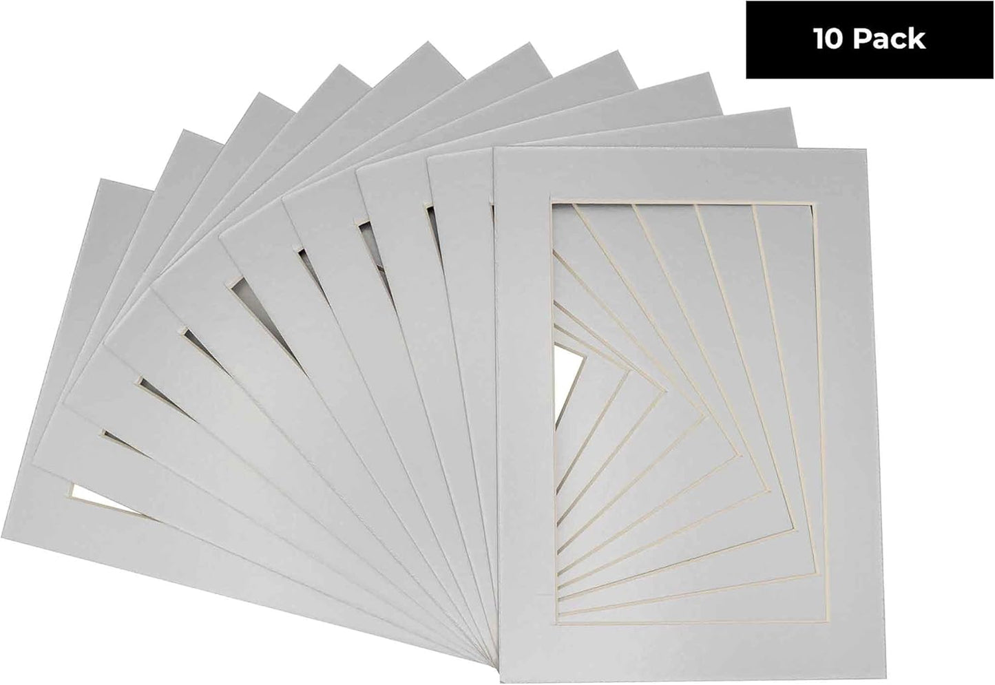 Pack of Ten Acid Free 8x10 Mats Bevel Cut for 5x8 Photos - Metallic Silver Precut Matboards With Backing Boards and Self Seal Photo Mat Bags For Pictures, Photos, Framing - 4-ply Thickness
