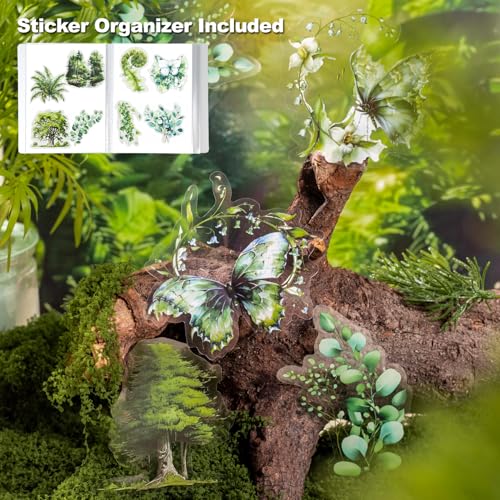 120Pcs Forest PET Scrapbook Stickers Botanical Designs for Scrapbooking Waterproof Journaling Supplies Junk Journal Ephemera with Storage Organizer (120 Count)