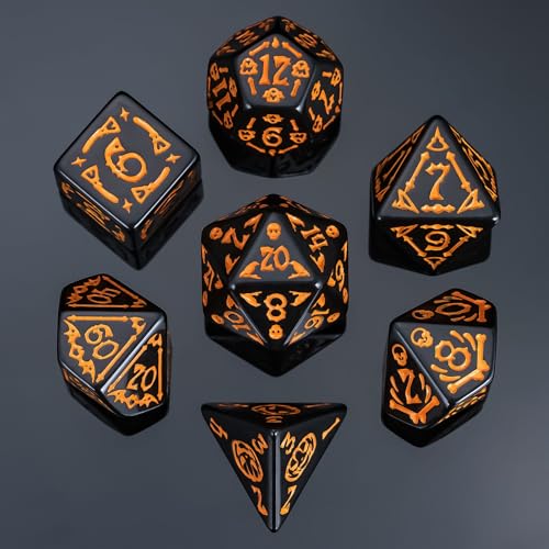 7 Die DND Dice Set Scary Pattern Polyhedral Dice Set with Dice Bag (7 Count)