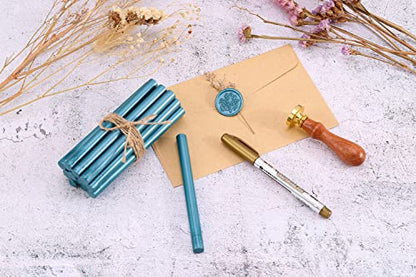 15Pcs Teal Blue Glue Gun Sealing Wax Sticks for Wax Seal Stamp (15 Count)
