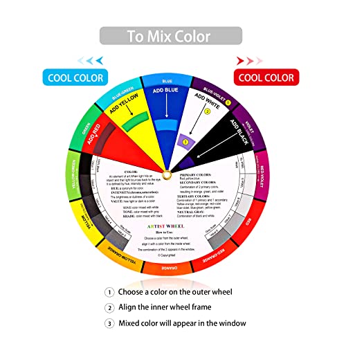 10 Pieces Color Paint Wheel Chart for Artist Kids Paint Mixing Learning Guide Art Class Teaching Tool Color Harmony Wheels for Makeup Blending Board Colorful Mixed Guide (10 Count)