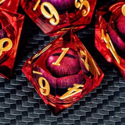 DND Dragon Eye Dice Liquid Core Red Resin Sharp Edged Dice with Gift Box