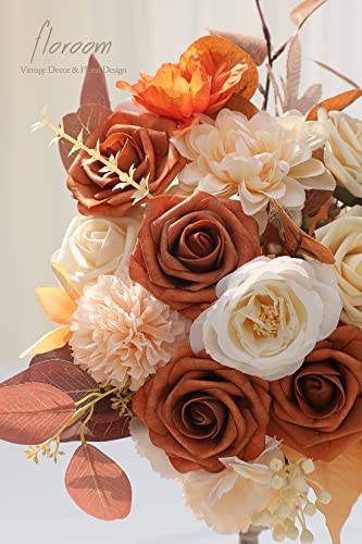Artificial Flowers 25pcs Real Looking Burnt Orange Foam Fake Roses with Stems for DIY Terracotta Wedding Bouquets Bridal Shower Centerpieces Floral Arrangements Party Tables Home Decorations (25 Count)