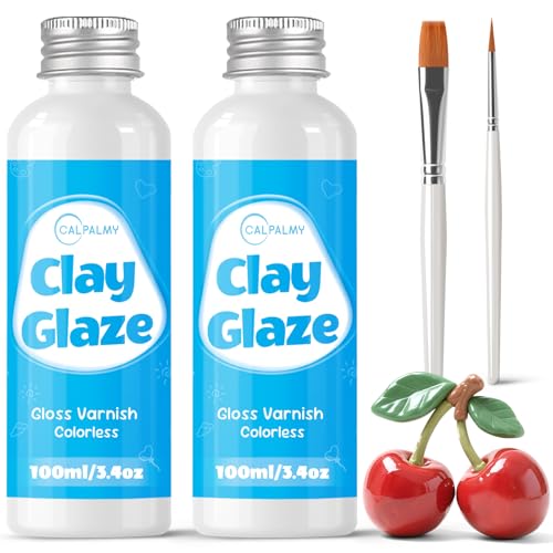 2-Pack) 100ml Gloss Glaze Varnish Kit for Air Dry Clay Sealer, Waterproof, Gloss Finish - Prevent Cracking and Scratches for Clay, Pottery, Ceramics, Acrylic Paint (2 Count)