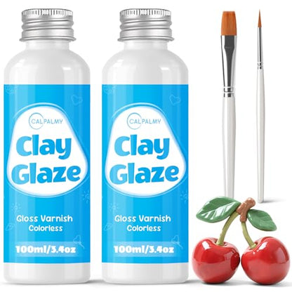 2-Pack) 100ml Gloss Glaze Varnish Kit for Air Dry Clay Sealer, Waterproof, Gloss Finish - Prevent Cracking and Scratches for Clay, Pottery, Ceramics, Acrylic Paint (2 Count)